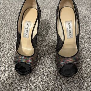 Jimmy Choo Black Mesh Heels Elegant Peep-Toe Design